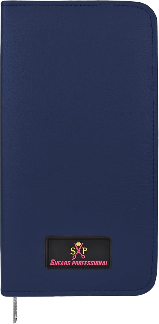 Leather 5 Scissor & Shear Storage Case for Hairstylist - Hairdresser -Scissor Holder Perfect for home-saloon use (Navy Blue) by ShearsProfessional