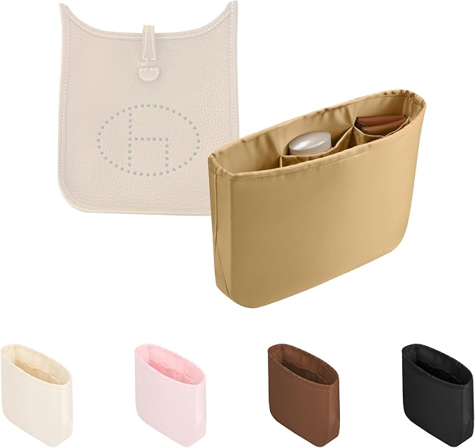 Purse Organizer Insert for Luxury Bag - Satin & Lightweight Fabric with Inside Pockets, Portable for Commute, Travel, Shopping, and Evening, Multicolor Options, Fits Evelyne 16/18 TPM(Biscuit, TPM) by KINGSINBAG