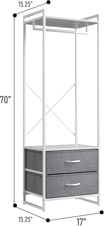 Sorbus Clothing Rack with Drawers - Clothes Stand Dresser - Wood Top, Steel Frame, & Fabric Drawers - Tall Closet Storage Organizer - Stand Alone Garment Rack for Hanging Shirts, Dresses, & Jackets - Image 2