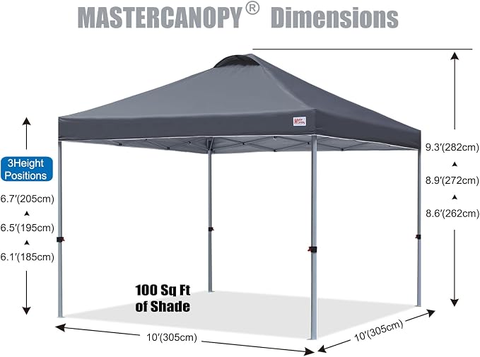 MASTERCANOPY 10x10 Pop Up Canopy Tent, 1 Person Setup Instant Shelter,Outdoor Portable Beach Canopy with Roller Bag, 4 Sandbags, 4 Ropes, 8 Stakes (10x10, Dark Gray) - Image 2