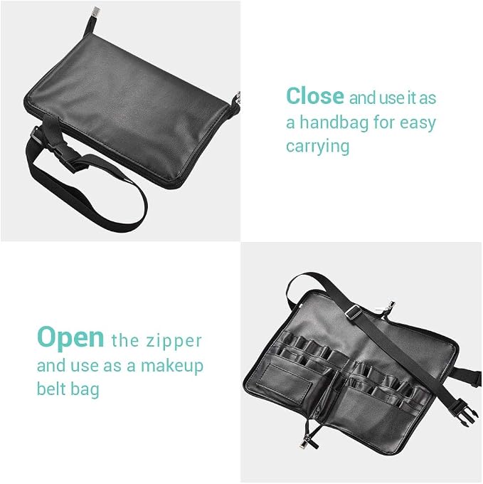 BYOOTIQUE Multi Makeup Brush Holder Waist Zipper Bag with Belt Strap MUA | Waterproof,Travel Cosmetic Multi Pockets Bag,Portable Waist Pouch,Hair Salon Scissor Storage,Hairstylist - Image 3