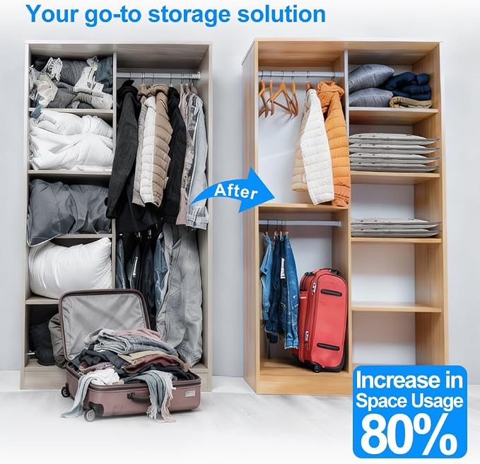 Vacuum Seal Bags 12-Pack with Wireless Pump, 4 Large/4 Medium/4 Sizes, Reusable Storage for Clothes Travel, Luggage & Suitcases, Portable Space Saver - Image 3