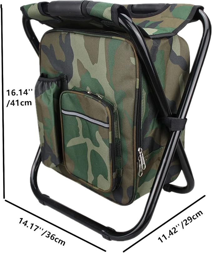 Folding 3 in 1 Camping Chair Stool Backpack with Cooler Insulated Picnic Bag, Hiking Camouflage Seat Table Bag Camping Gear for Outdoor Indoor Fishing Travel Beach BBQ (Camouflage) - Image 2