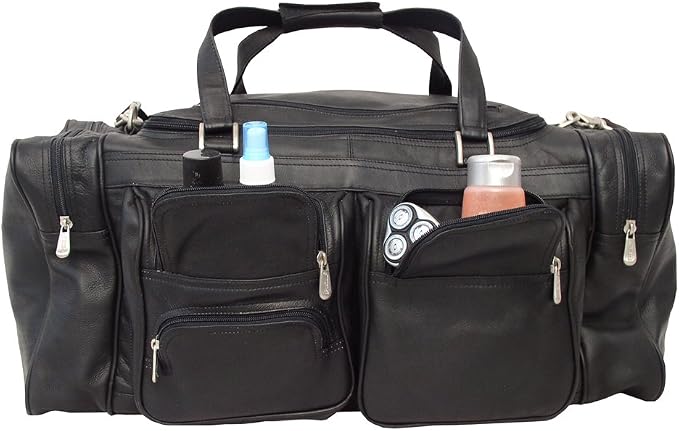Piel Leather 24In Duffel with Pockets, Black, One Size - Image 3