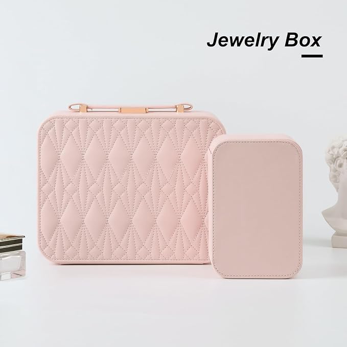 Large Jewelry Travel Organizer, Large Travel Jewelry Box with Removable Jewelry Tray, 2-Layer Jewelry Boxes for Women, Pink - Image 9
