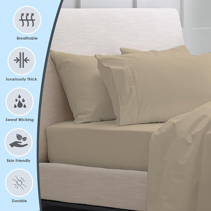 Pizuna Pure 100% Luxury Cotton King Size Pillow Case Simply Taupe, 1000 Thread Count 100% Long Staple Cotton Sateen Pillowcase, Pillow Covers with Stylish 4" Hem (Combed Cotton King Pillowcase Set) - Image 2