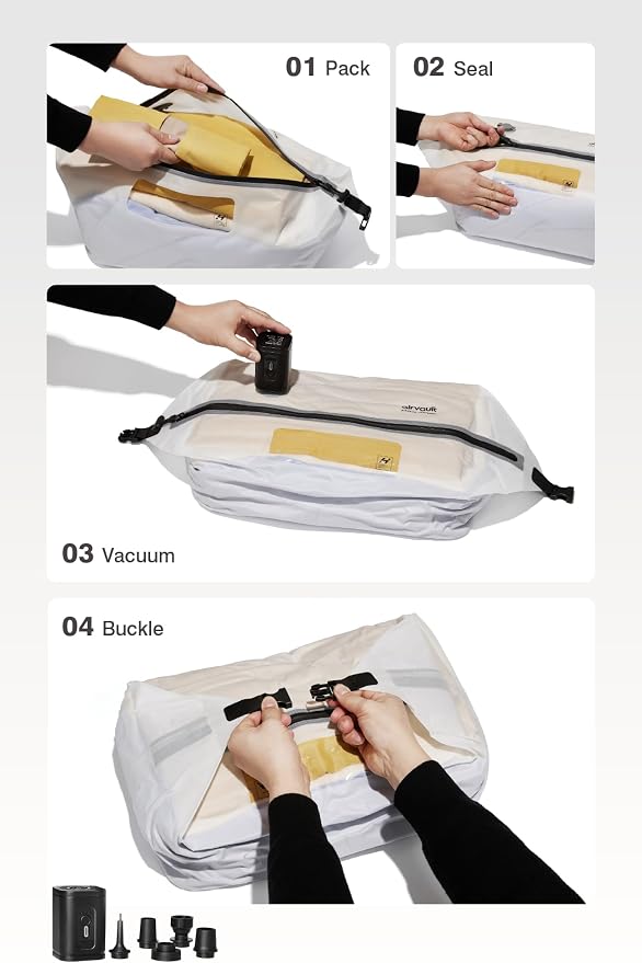 AirVault Vacuum Storage Bags for Travel with Air Pump, Waterproof Compression Packing Bag for Carry On Suitcase & Backpack, IPX8 Travel Organizer (12L Pouch, 2-Pack) - Image 3