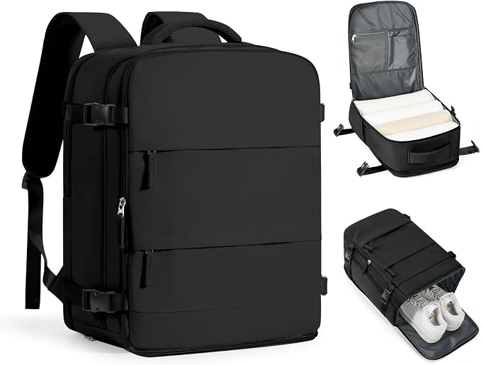 coofay Large Black Travel Backpack Carry on Flight Approved Mochila De Viaje Personal Item Backpack for Airlines Frontier Airlines Personal Item Bag Large Backpacks for Travel Backpacks for Men Women by coofay