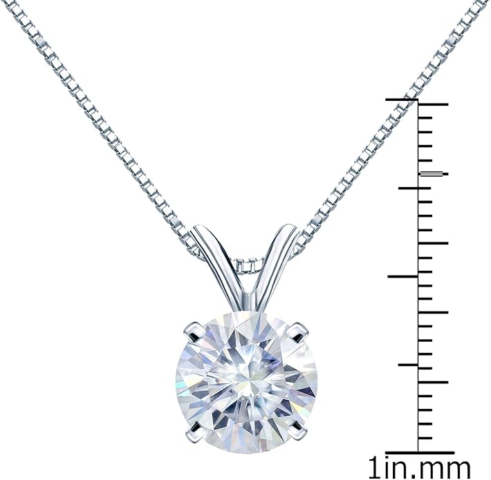 1/2 to 3 1/2 Carat Round Moissanite Solitaire Pendant Necklace in 14k Gold (H-I, cttw) 4-Prong 16 to 18 Inch Adjustable Chain Spring Ring by Diamond Wish
