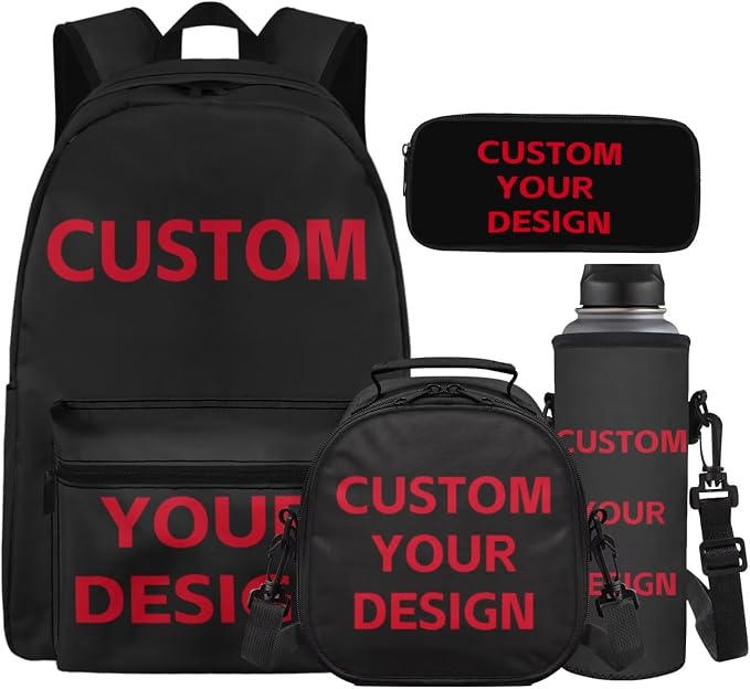Personalized Backpacks for Girls School Bookbag with Lunch Box, Customized Backpack for Girls Boys Back to School Supplies Gifts, Custom Name Photo Kids Bookbag Set of 4 for Elementary by Unknown