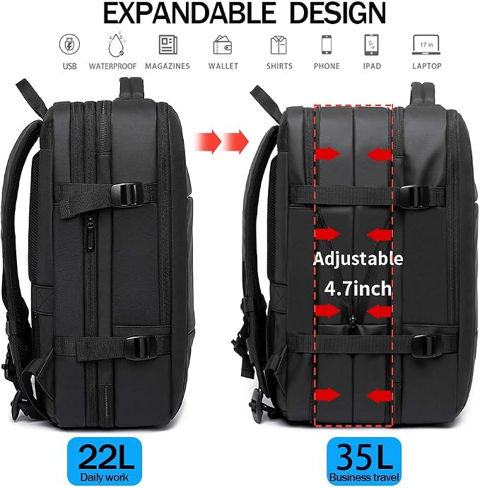 35L Travel Backpack,Flight Approved Carry On Backpack for International Travel Bag, Water Resistant Durable 17-inch Laptop Backpacks,Large Daypack Business Weekender Luggage Backpack for Men Women - Image 4