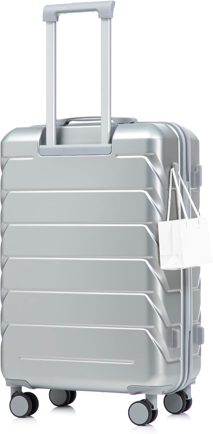 GDFStudio 28" ABS Hardshell Checked Luggage, Large Capacity Travel Suitcase with Scratch Resistant Surface, 360° Silent Spinner Wheels, Combination Lock, Telescopic Handle and Side Hooks, Silver by GDFStudio