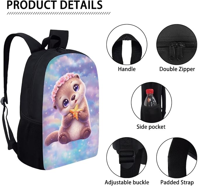 Forchrinse Girls Backpack with Lunch Box Cartoon Otter School Bag for Girls 6-8 and Lunch Bag Set Kawaii Back to School Backpacks 2nd Grade Bookbag Lunchbox Pencil Case - Image 7