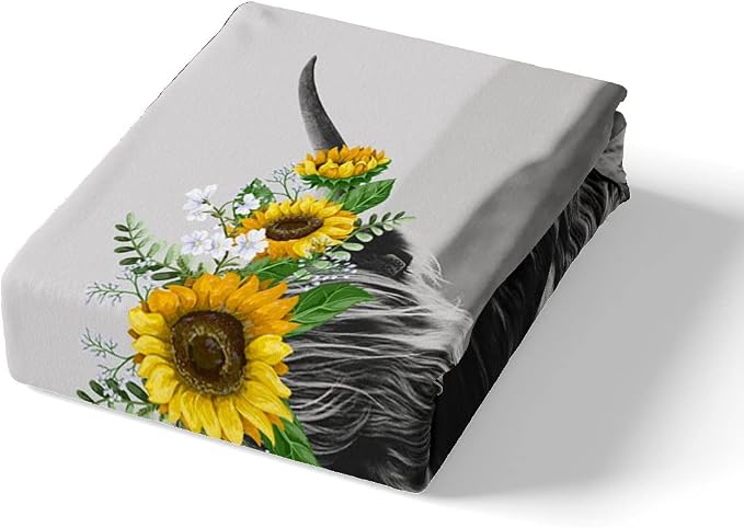 Highland Cow Duvet Cover Twin Size Bull Cattle Flower Bedding Set Yellow Sunflower Western Funny Animal Cow Print Comforter Cover Wild Animal Farmhouse Cow Bedding Collections, with 1 Pillowcase - Image 4