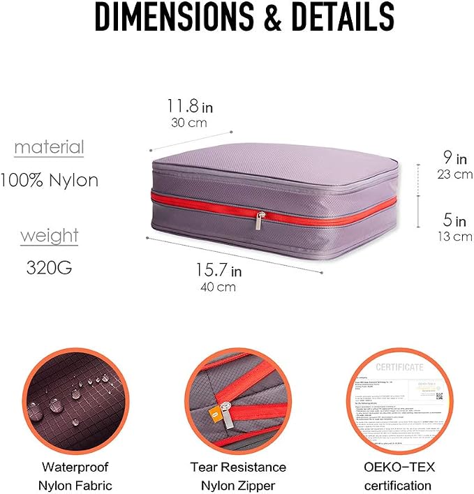 Bee Nesting Compression Packing Cubes for Travel - Large 26L Expandable Luggage Organizer with Clean/Dirty Compartments, Water-Resistant Nylon Space Saver Bag for Carry-on Suitcase（26L/GrayRed） - Image 7