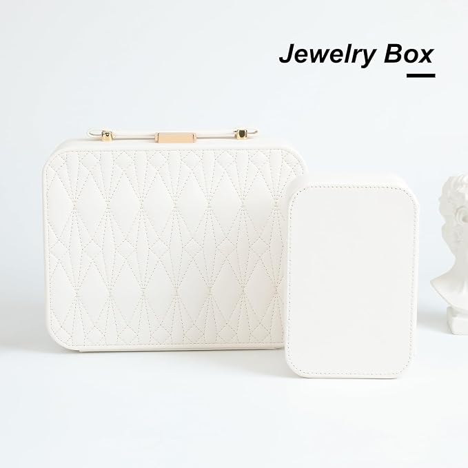 White Jewelry Box, Large Travel Jewelry Case Organizer, 2 Layer Jewelry Holder Organizer, Traveling Jewelry Organizer for Women, Watch Case for Women, White - Image 9
