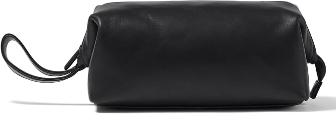 Leatherology Premium Black Oil Framed Toiletry Bag – Full Grain Leather Dopp Kit for Men with Wide-Mouth Opening, Interior & Exterior Zippered Pockets, Water-Resistant Lining by Leatherology
