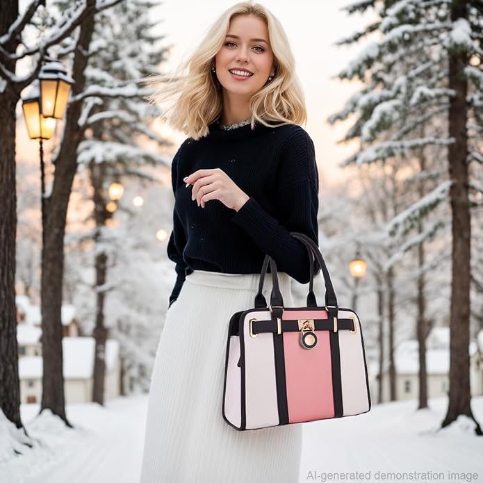 Qiyuer Structured Satchel Tote Handbags Set Women Purses with RFID Wallet | Premium, Sturdy, Spacious, Chic for Daily & Work, Vegan PU Leather, Multi-way Carry, Large Capacity RFID Wallet, Ideal Gift - Image 3