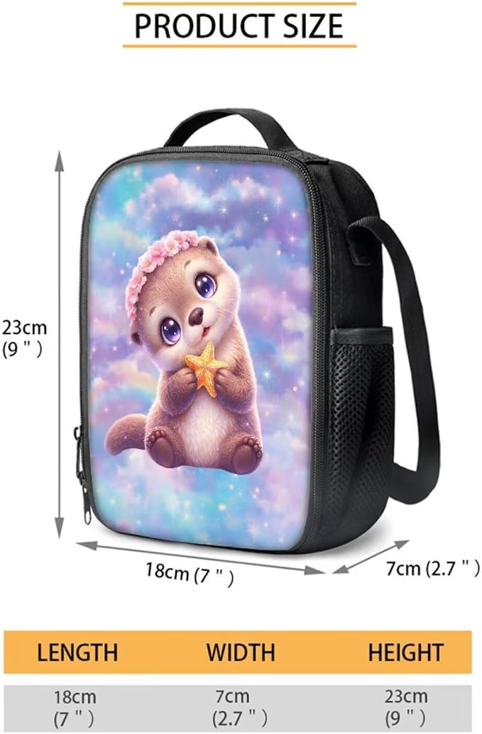 Forchrinse Girls Backpack with Lunch Box Cartoon Otter School Bag for Girls 6-8 and Lunch Bag Set Kawaii Back to School Backpacks 2nd Grade Bookbag Lunchbox Pencil Case - Image 4