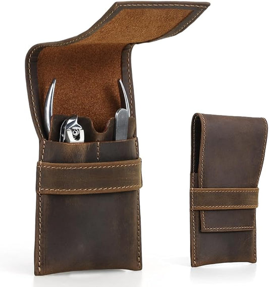 CONTACTS Full Grain Leather Empty Manicure Kit Case for Men Travel Nail Clipper Pouch Small Personal Care Tools Pouch By Handmade (Case Only) by CONTACTS