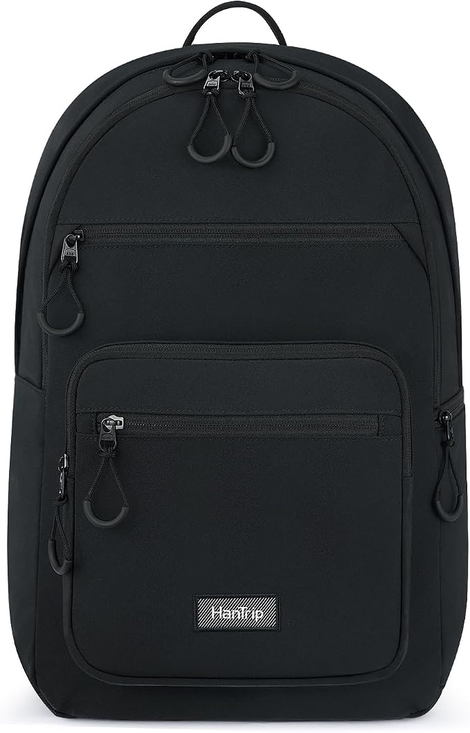 HanTrip Carry On Travel Backpack For Women, 18 Inch Water Resistant Large Backpack Lightweight Bookbag For Men, 8x14x18 Personal Item Bag Casual Daypack Backpacks For Work Office Commuter (Black) by HanTrip
