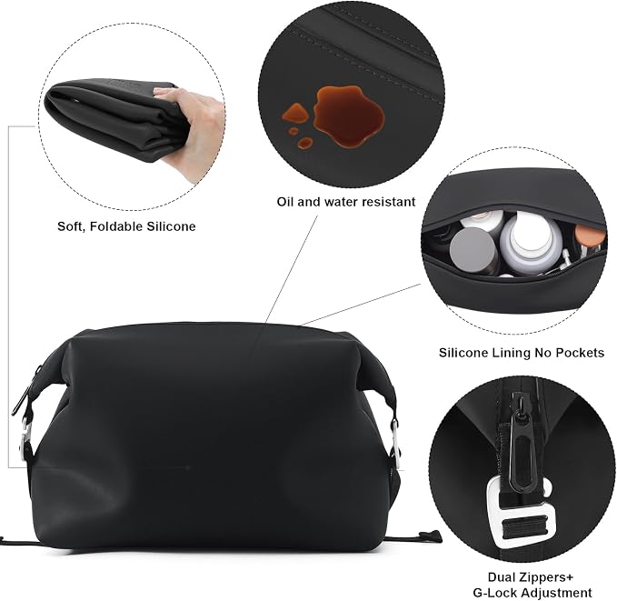 Vomgomfom 6L 13 Inch Silicone Toiletry Bag, Waterproof Leakproof Travel Cosmetic Organizer, Adjustable G-Buckle Compression Dopp Kit, Foldable Makeup Bag for Women & Men (Black, 13" 6L) - Image 6