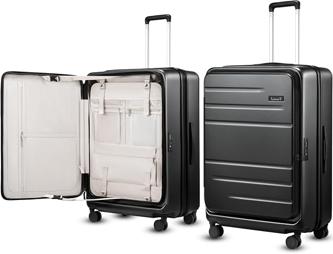 LUGGEX Checked Suitcase Top Opening, Expandable Polycarbonate Hard Shell Suitcase with Wheels (FX-Core, Black, Bigger 28 Inch, 105L-115L) by LUGGEXLUGGAGE