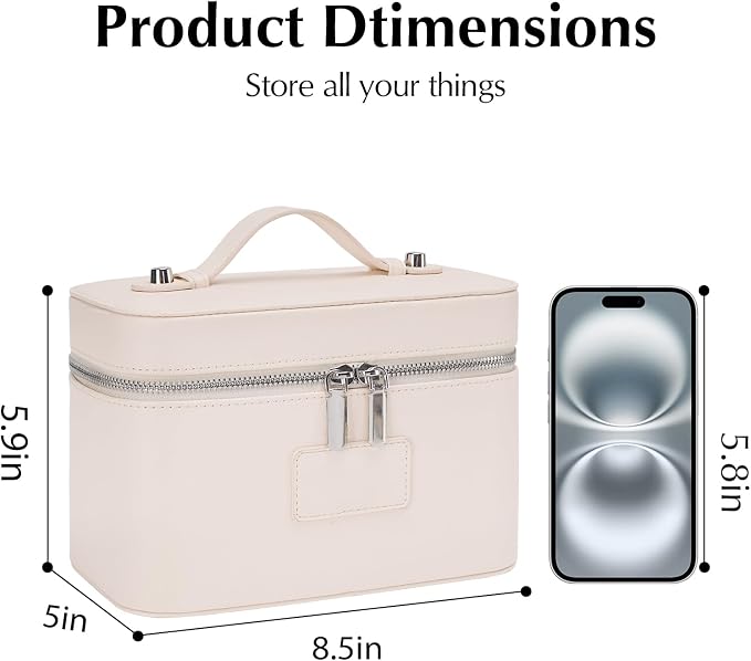 Makeup Case for Women, Leather Makeup Bag Cosmetic Case with Removable Divider, Large Capacity Waterproof Portable Travel Toiletry Make up Organizer Case - Image 2