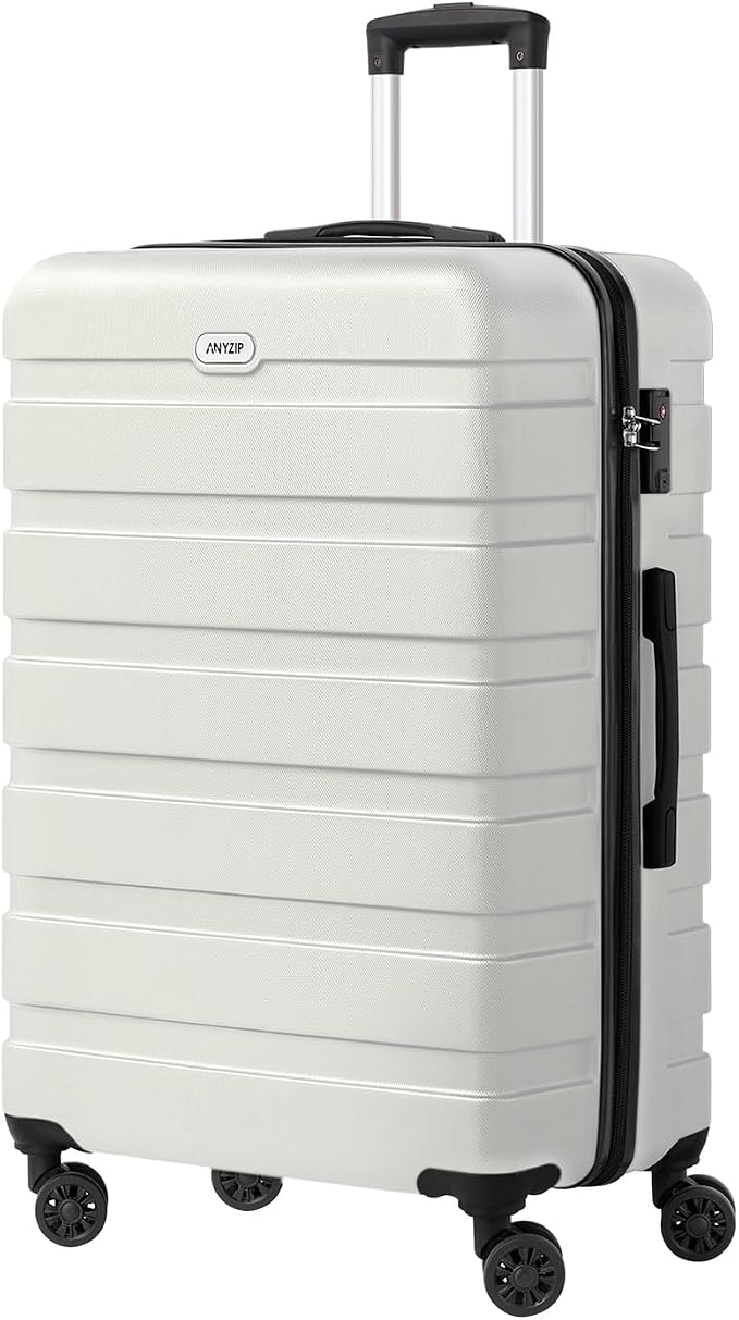 AnyZip Luggage PC ABS Hardside Lightweight Suitcase with 4 Universal Wheels TSA Lock Checked-Large 28 Inch White by YourBestTravelChoice