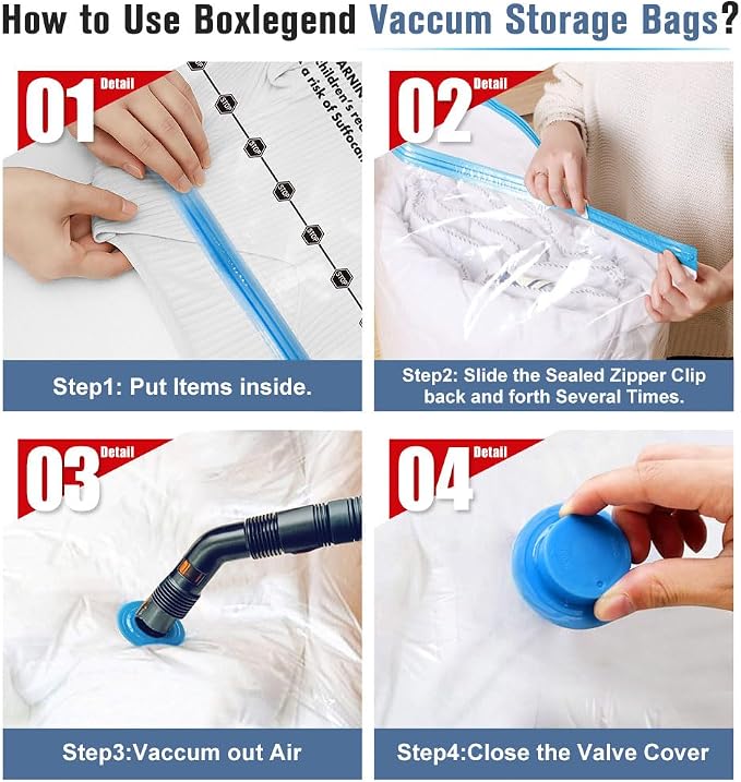 BoxLegend Vacuum Bag Vacuum Storage Bag Travel Vacuum Reusable Garment Bag for Clothing Duvets Bedding Pillow Wool Blankets - Image 5