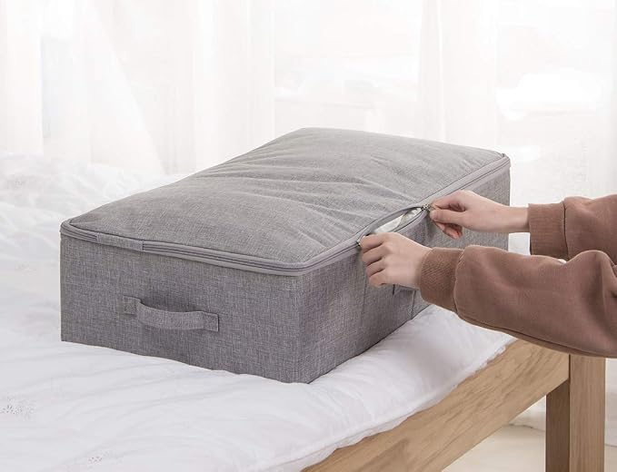 Folding Under the Bed Storage Bin with Lids, Under Bed Storage Containers | underbed storage containers,under bed storage bins, Wardrobe Closet Clothing Blanket, Shoes, Toys Organizer Containers - Image 4