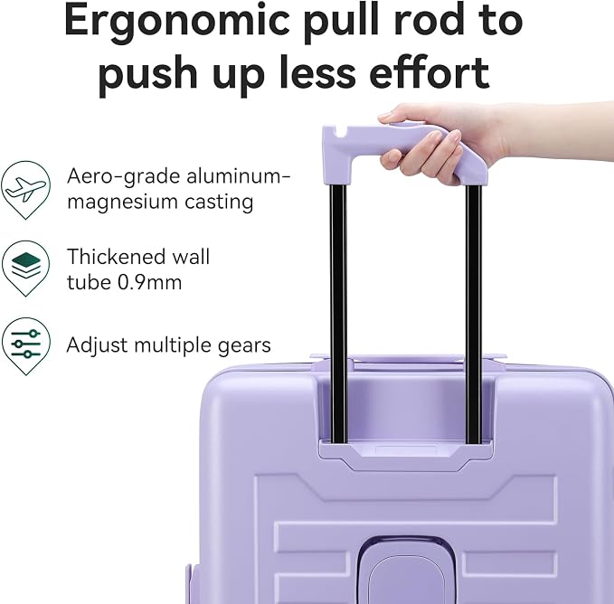ROAMING 20 Inch Carry On Luggage Expandable Front Opening Rolling Vacation Suitcase with Spinner Wheels and TSA Lock Cup Holder PC Hard Shell Travel Trolley Case for Shout Business Trips purple - Image 5