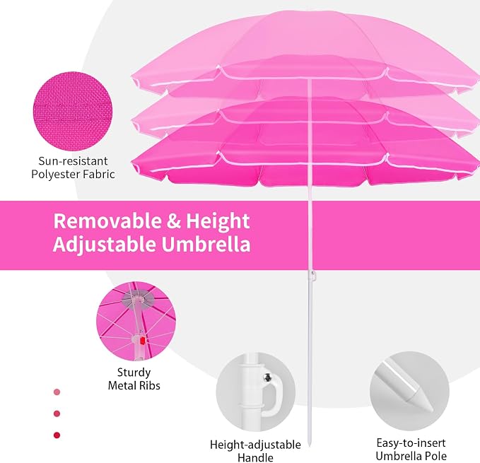 Goplus Double Camping Chair with Umbrella, Folding Loveseat Chairs w/Canopy Shade, Carrying Bag, Table, Cup Holder, Portable Beach Chairs Outdoor Picnic Patio (Pink) - Image 8
