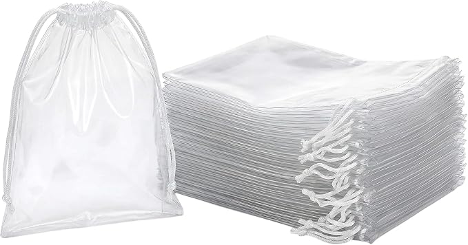 Clear LDPE Drawstring Bags (25 Pack) (13.75" x 17.5") 2 Mil Disposable Transparent Plastic with Double Cotton White Strings. Shoe Bags for Travel Large Storage Organizers Pouch (25) by ZugarLand