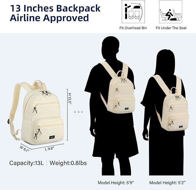HanTrip Carry On Travel Backpack For Men Women, 13 Inch Small Mini Work Bag Personal Item Backpacks, Camping Back Pack Lightweight Hiking Daypack For Office Nurse Commuter (Offwhite) - Image 2