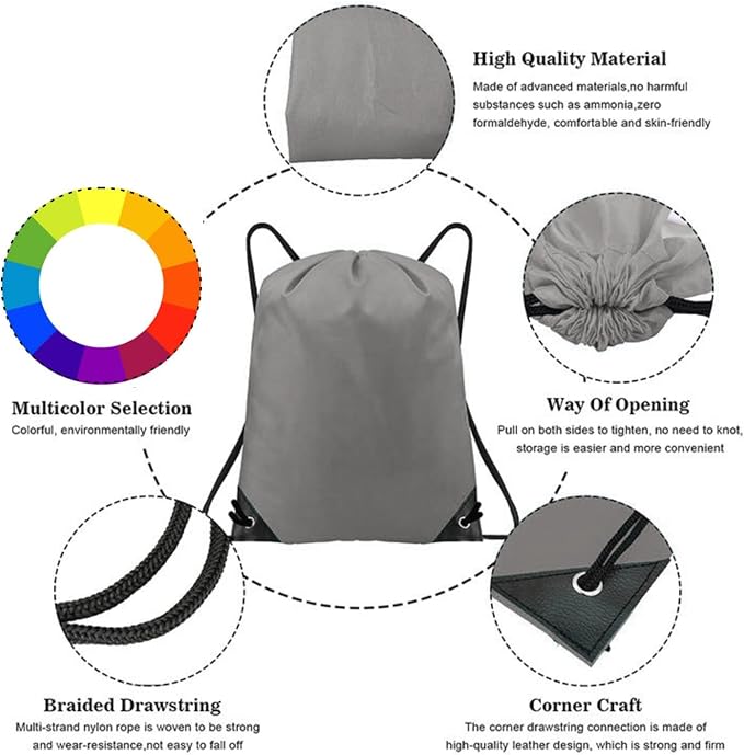 Drawstring Backpack Bulk 50 Packs Draw String Bags for Gym Sports Trip Pedestrianism Cinch Sack DIY for Women Men (grey) - Image 3