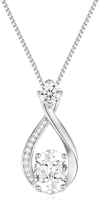 1.5CT Moissanite Infinity Pendant Necklace Anniversary Wedding Gifts for Women Wife Her S925 Sterling Silver 18K White Gold/Gold Filled Jewelry for Birthday Mothers Christmas Valentines Day