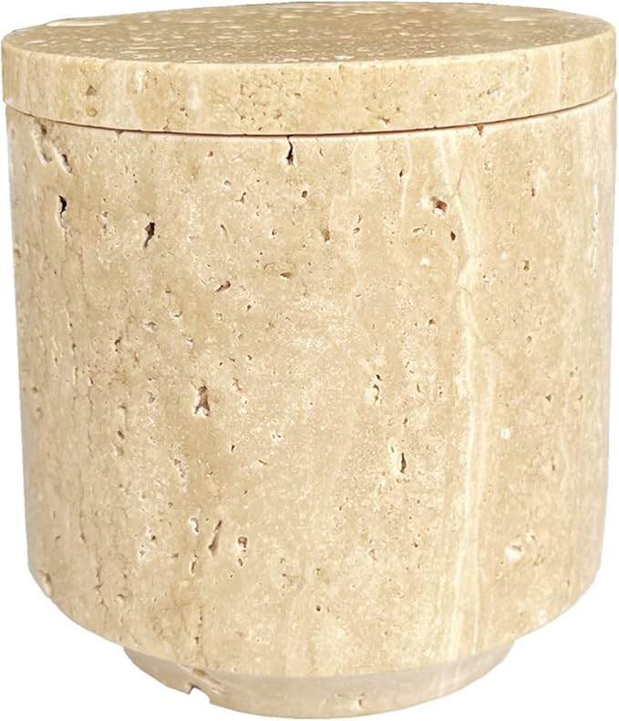 Natural Marble Hole Stone Cosmetic Cotton Swab Sundry Small Tank Storage Box Jar with Lid (Yellow Travertine) - Image 9