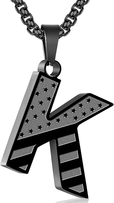 Zocomi Stocking Stuffers Christmas Gift - Initial Necklace Gifts for Men Boys, Stainless Steel American Flag Pendant Jewelry, Christmas Gifts Ideas for Kids Teen Boys