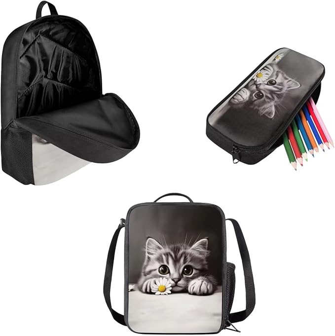 AFPANQZ Kids Backpack 3 Pieces Set Large Capacity School Bags with Heat Insulated Lunch Bags Small Pencil Bags 3 Pack - Image 2