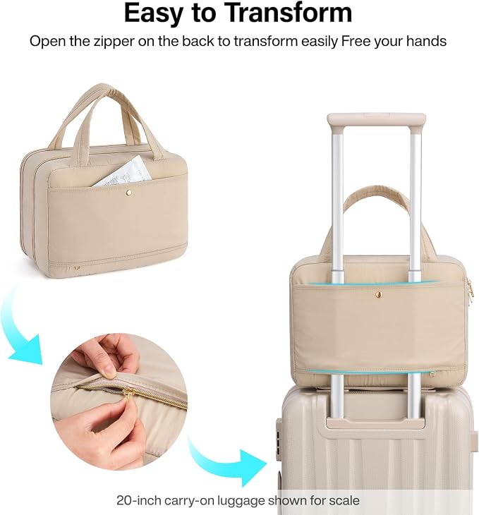 Hanke Hanging Travel Toiletry Bag with Jewelry Organizer, Apricot | Large Capacity, Holds Full-Size Bottles, Water & Stain Resistant, 360° Swivel Hook, Trolley Sleeve, Women's Makeup Organizer - Image 8