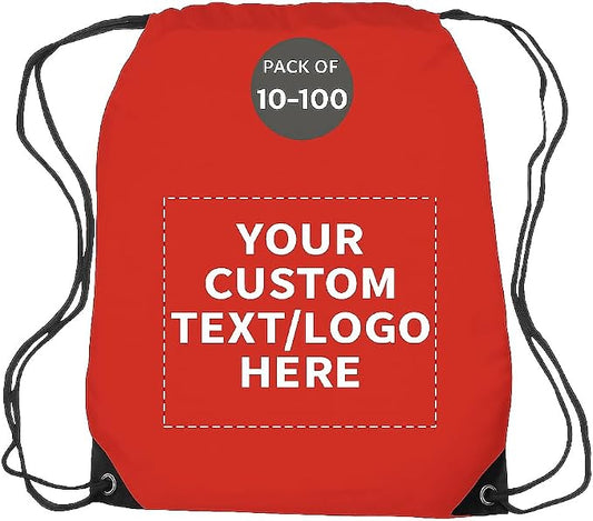 DISCOUNT PROMOS Custom Black Trim Drawstring Backpacks Set of 10/50/100, Personalized Bulk Pack - Gym Bag, Soccer Shoes, Water Resistant - Red by DISCOUNTPROMOS
