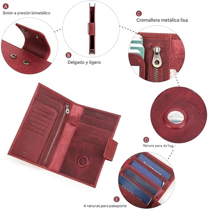 CONTACTS Full Grain Leather RFID Blocking Family Passport Holder for 4 Passport Wallet Compatible with Airtag Travel Passport Cover with 4 Passport Slot, 6 Card Slot (Red) - Image 5