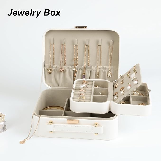 Jewelry Box for Women, Travel Jewelry Organizer Ladies Watch and Jewelry Case Travel Jewelry Case for Necklaces. (White) - Image 2