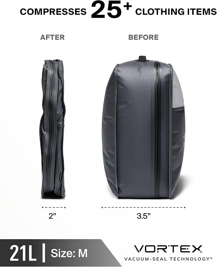 Black Voyage Reusable Vacuum Compression Travel Bag for Carry-On Suitcase and Backpack, Recycled IPX8 Waterproof Space Saver Vacpack (2-Pack, 21L - Pump Included) - Image 5