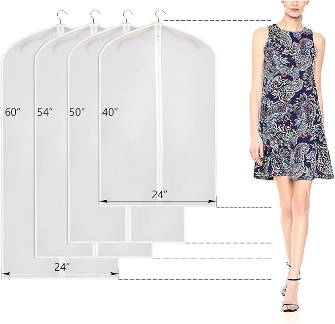 Univivi Clear Garment Bags for Hanging Clothes 60 inch Clear Dress Bags for Storage 6Pack Suit Cover for Long Gown Coat - Image 2