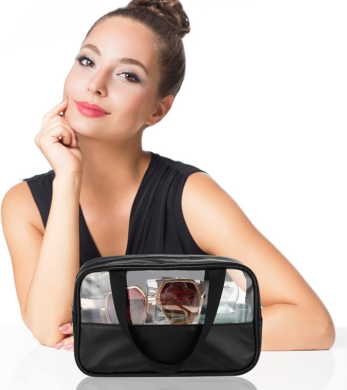 Buryeah 9 Pcs Translucent Make up Bag Toiletry Organizer for Women Men Waterproof Portable Cosmetic Travel Bag with Hanging Handles Travel Storage Carry Pouch Gifts for Bridesmaid (Black) - Image 7
