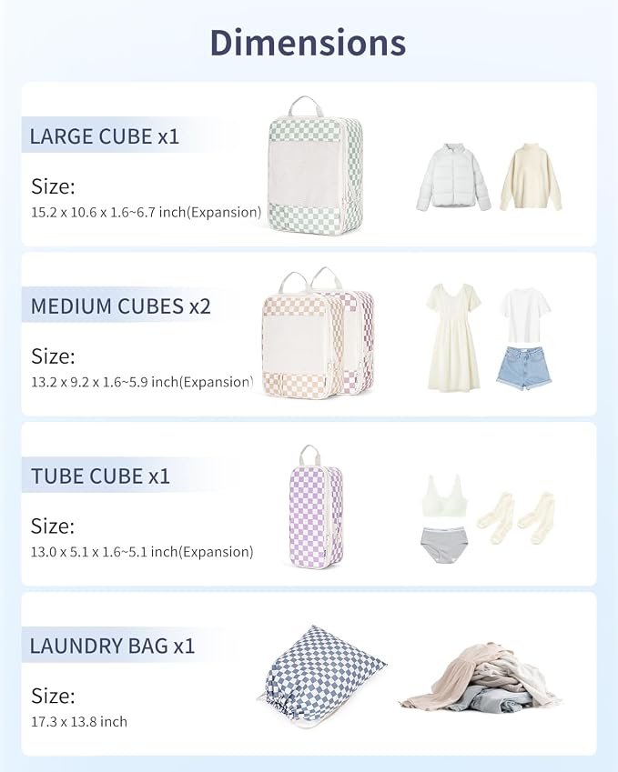 Narwey 6 Set Compression Packing Cubes for Travel Women Men, Travel Cubes for Carry On Suitcase, Durable Compression Luggage Organizer Bags - Image 4
