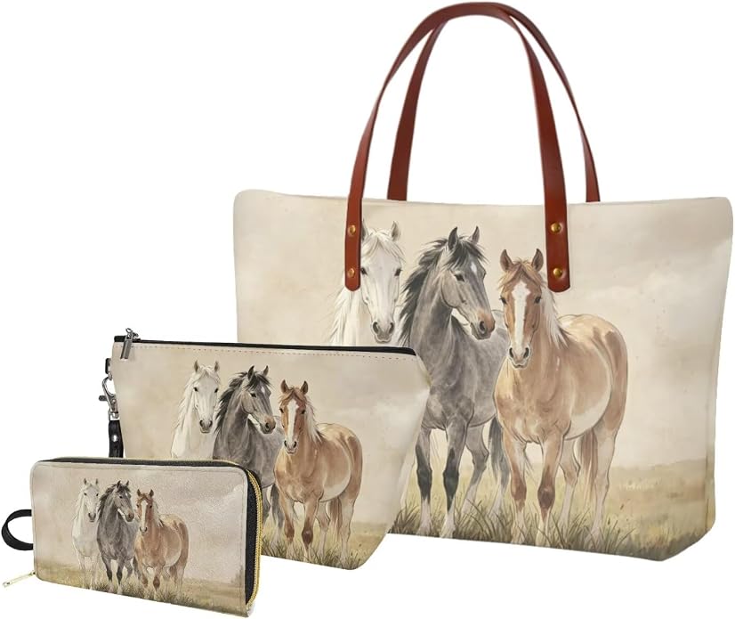 GIFTPUZZ Women Tote Bag Women Wallet Portable Cosmetic Bag for Women Bag Set 3 Pack PU Leather Bags with Zipper - Image 8