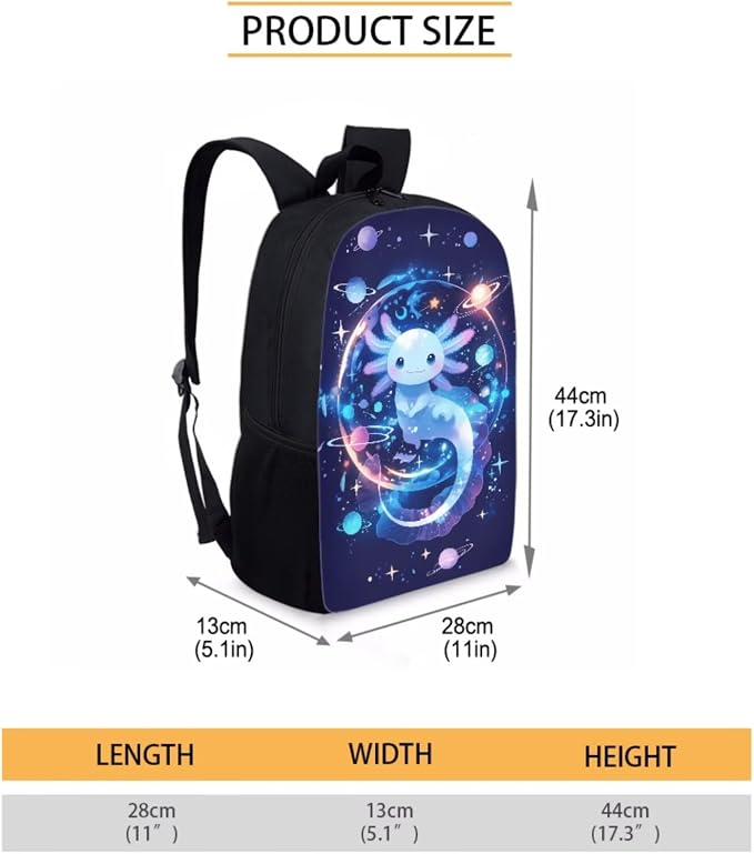 Galaxy Backpack with Lunch Box for Girls 4-6/6-8 Axolotl Bookbag and Lunch Bag Set 4 in 1 Space Elementary School Back Pack Lunchbox Pencil Case Water Bottle Holder Kids Book Bags Preschool - Image 4
